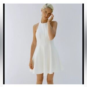 Zara NWT White Halter Dress skater style mini size Medium